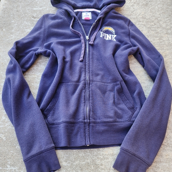 PINK Victoria's Secret Y2K Chargers Bling Logo Full Zip Hoodie Blue Jacket, Sz L - Picture 5 of 8